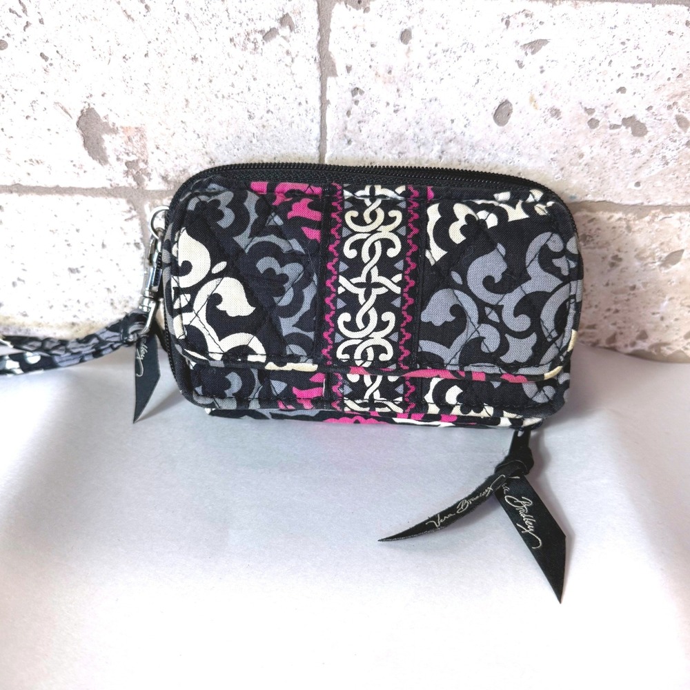 Vera Bradley Wristlet‎ Wallet Black Floral Print Organizer Clutch